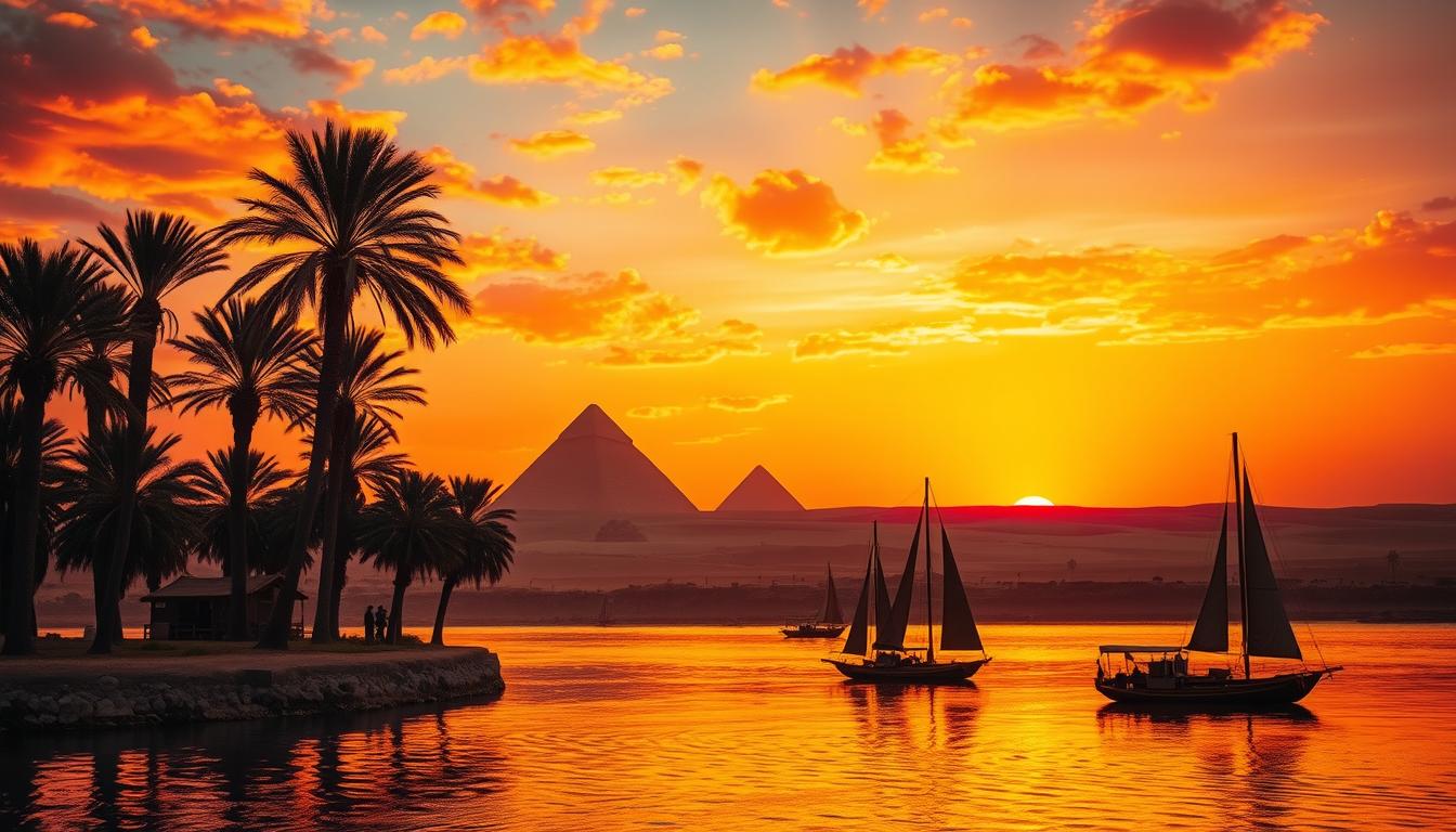 wschód słońca w Egipcie nad Nilem w Luksorze